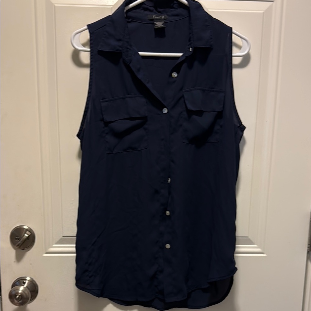 Timing Navy Sleeveless Button-Down Shirt